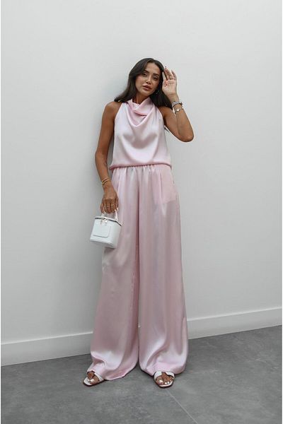 Havoş Pink Winkle Satin Blouse Trousers Set