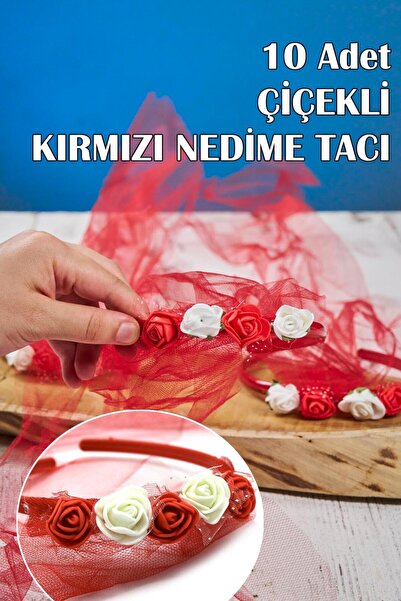 Dantelux 10 Adet Çiçekli Nedime Tacı - Kırmızı