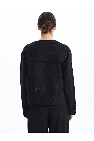 LC Waikiki Siyah Bisiklet Yaka Dokulu Kadın Tüvit Ceket