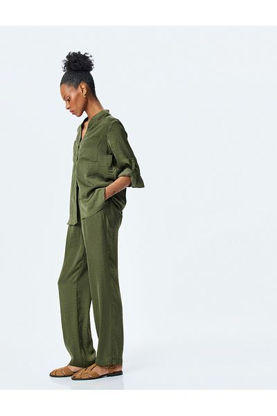 Koton New Season Pleated Detailed Pocketed Wide Leg Aerobin Satin Trousers