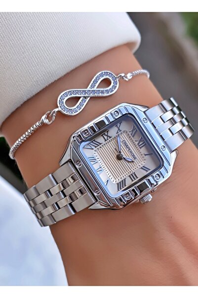 Merand Brand Silver Color Steel Cord Square Case Women's Wrist Watch - Bracelet Gift