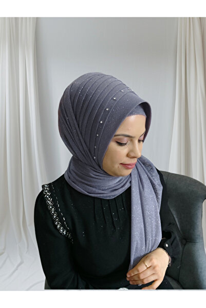 Nuray hazır duvak Simli koyu gri Nuray model hazır duvak hazır şal hazır türban
