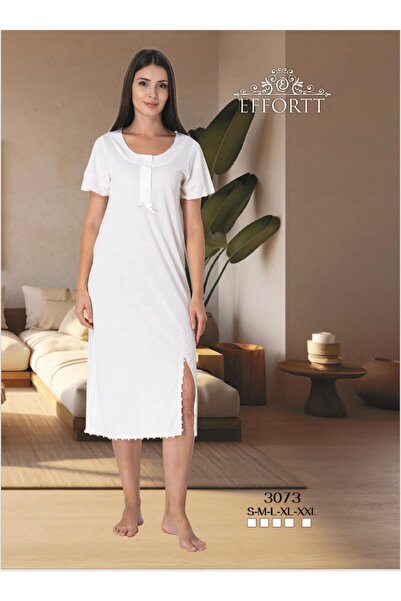 EM&FA TEKSTİL Short Sleeve Cotton Nightgown with Slit Detail