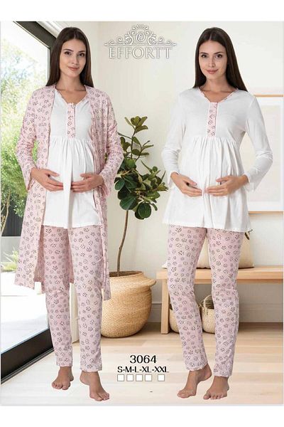 EM&FA TEKSTİL Pregnant Maternity Pajama Set with Robe