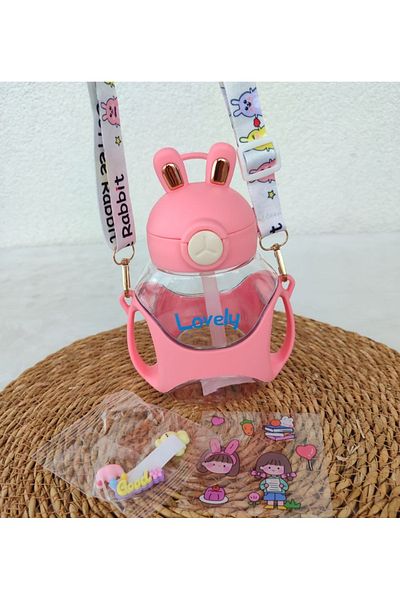 senacacollection School Water Bottle with Rabbit Ears 700 ml with Sticker Gift 1 Pcs