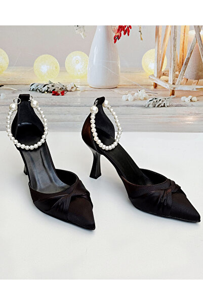 Modavien Pantofi de seara negri de dama cu perle de 7 cm
