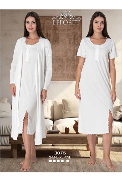 EM&FA TEKSTİL Short Sleeve Nightgown with Dressing Gown