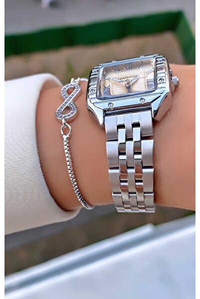 Merand Brand Silver Color Steel Cord Square Case Women's Wrist Watch - Bracelet Gift