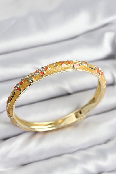 Clariss Mineli Brass Zircon Stone Mustard Flower Motif Gold Women's Handcuffs