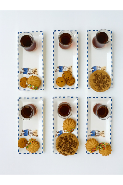 Piatti Naturali 6 Kişilik Çay Servis Seti Çay Bölmeli İkram Tabağı Atıştırmalık Sandiviç Kahvaltı Set Misafirlik