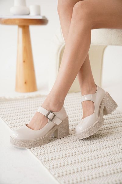 Zerenyus Pantofi cu toc Helen Premium pentru femei, din piele lacuita bej
