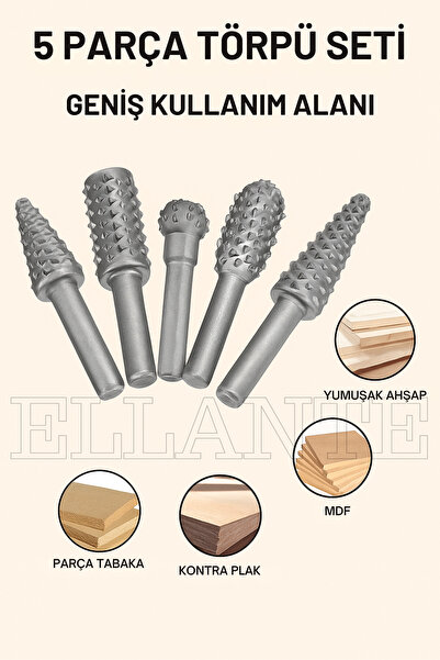 ellante 5'li Freze Uç Törpü Seti, Metal ve Ahşap Oyma, Taşlama ve Zımparalama...