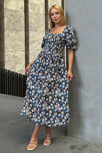 AYASOFYA OTANTIK Γυναικείο πολύχρωμο έθνικ αυθεντικό κοντομάνικο φόρεμα με μο...