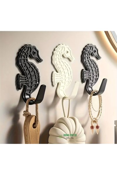 Generic Brand Set of 3, Metal, Seahorse Wall Hanger - Adhesive and Stylish Decorative Hangers - Hole-Free Mounting