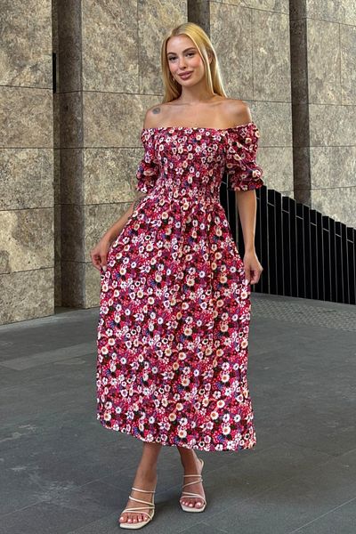 AYASOFYA OTANTIK Rochie de damă cu mânecă scurtă, etnică, autentică, cu model roșu