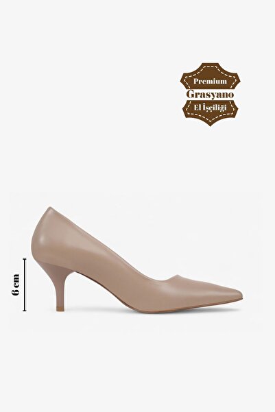 Grasyano Genuine Leather Stiletto Powder Nude Pink Pointed Toe Soft Leather Simple Comfortable 6 cm Thin Heel