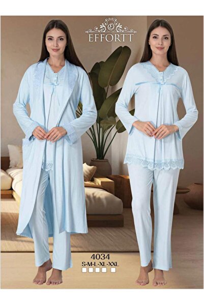 EM&FA TEKSTİL طقم بيجامة للحوامل مع ثوب صباحي