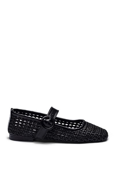 Dedos Women's Black Straw Knitted Ballerina Ballet 9210