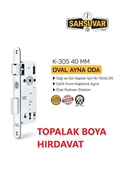 Genel Markalar Şahsuvar Oda Kapı Kilidi 40mm Oval Ayna K-305 Şahsuvar Kilit Krom Kaplama Demir