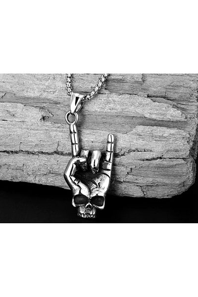 voyageaccessory Stainless Steel, Heavy Metal Guitarist Hard Rock Metal Hand Skull Necklace