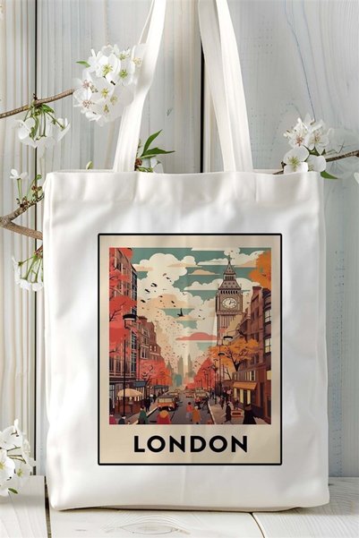 ART HEDİYE london Baskılı Bez Çanta omuz çantası Kişiye Özel desen