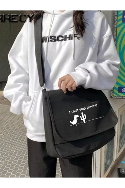 Violon حقيبة ماسنجر سوداء مطبوعة للجنسين من لعبة الديناصورات اللطيفة جدًا