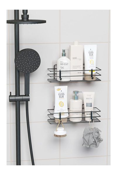 yodis Delmeye Last Double Shower Rack Bathroom Organizer Bathroom Shelf Shampoo Holder with Hook