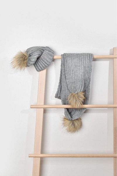MODA Pi̇nkjoy Ki̇ds Gray Color Children's Scarf Beanie