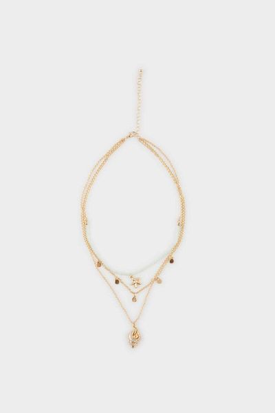 DeFacto Women's 3-Piece Seashell Themed Gold Necklace F4032Axns