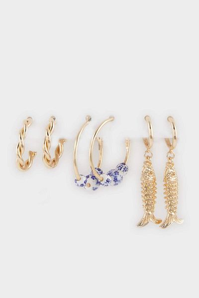 DeFacto Women's 3-Piece Sea Themed Gold Earrings F5151Axns
