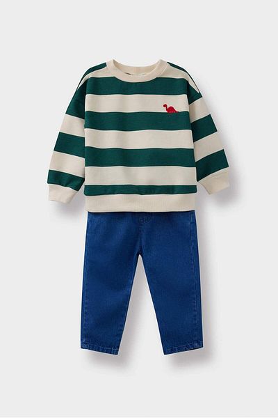 DeFacto Baby Boy 2 Piece Set Striped Sweatshirt Jean Trousers F3304A525Au