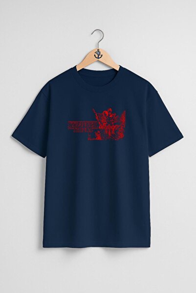 Bahriyeli Collection Tricou unisex supradimensionat cu design pentru piept Stranger Things