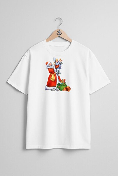 Bahriyeli Collection oversized Μπλουζάκι Unisex με σχέδιο στήθους Ded Moroz Snegurochka