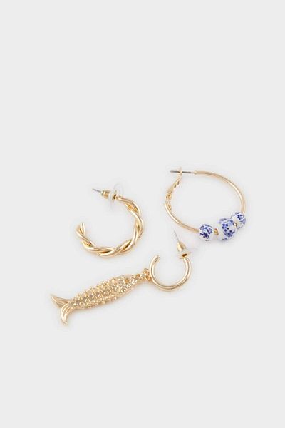 DeFacto Women's 3-Piece Sea Themed Gold Earrings F5151Axns