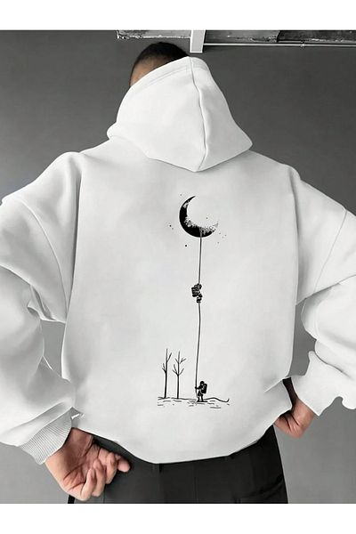 COHERENT Unisex Men/Women Colorful Moon Custom Printed Cotton Oversize Hooded Sweatshirt