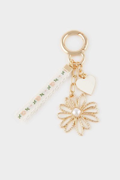 DeFacto Women's Floral Heart Detailed Gold Charm Keychain F1711Axns