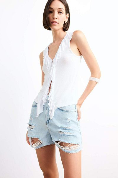 DeFacto V Neck Flounced Viscose Sleeveless Blouse G0401Ax25Sm