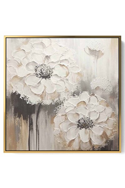 LOWHA لوحة فنية جدارية من القماش مشدودة على إطار خشبي بإطار ذهبي عائم وتصميم فني فاخر على شكل زهرة