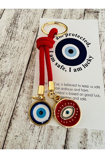 simagift Red Keychain with Evil Eye Beads