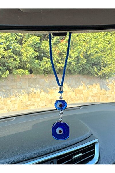 Azrua Ornament pentru oglindă auto cu mărgele pătrate de culoare bleumarin, a...