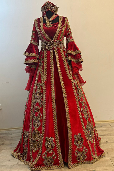 ZK ZÜMRÜT KAFTAN Bindallı Kaftan Kadife Abiye Gelin Kına Gecesi Elbisesi Bindallı TACI -KEMER-KOLYE TARLATAN Hediye