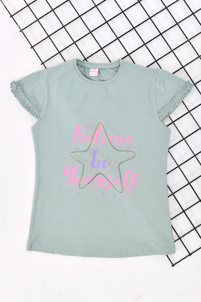 Shirine kids Star Printed Sleeve Drawstring Girls T-Shirt
