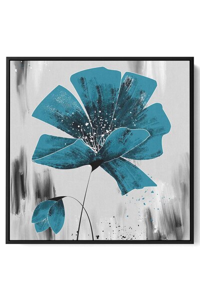 LOWHA لوحة فنية جدارية من القماش مشدودة على إطار خشبي بإطار أسود عائم وتصميم فني على شكل زهرة