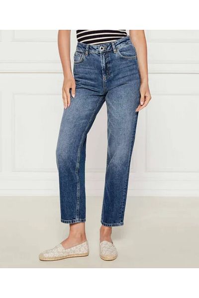 Liu Jo Women's Comfortable Fit Vintage Patterned Wide and Short Leg Soft Cotton Denim Navy Blue Trousers Uf5019D