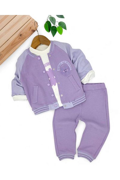 Ege Bebek Baby Girl 1-2-3 Years Old Seasonal 100% Cotton 3 Piece Stylish Baby Set with College Jacket