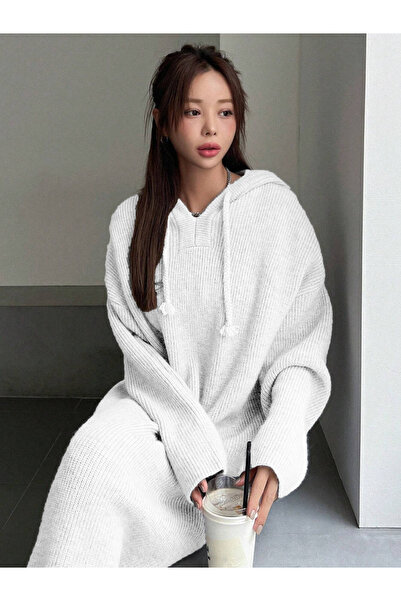 MAXXANA Το φόρεμα με πλεκτά ρούχα με κορδόνια χωρίς ώμους με κουκούλα oversized είναι κατάλληλο για μεγέθη L-XL-XXL