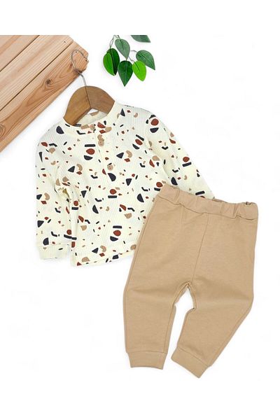 voyyo kids baby Baby Boy Printed Thin Seasonal Button Collar Bottom Top Set, Thin Stretch Fabric