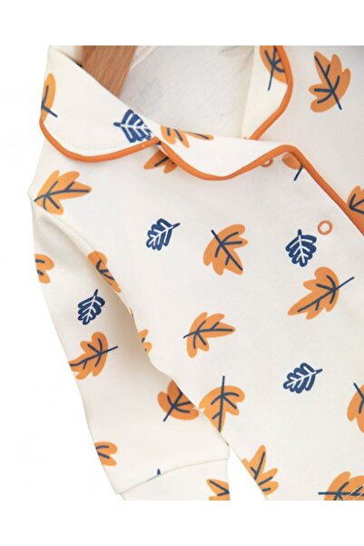 Ege Bebek Leaf Printed Double Breasted Collar 3-6-9-12 Months 100% Cotton Pajama Set L Nightgown Set