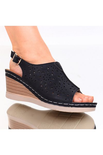 OEM Sandale Zora negre din piele, 38