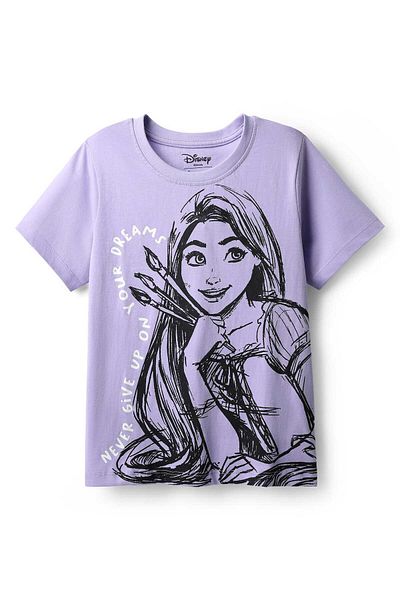 Honeyhap Disney Single Jersey Short Night Suit with Rapunzel Graphics - Lavender